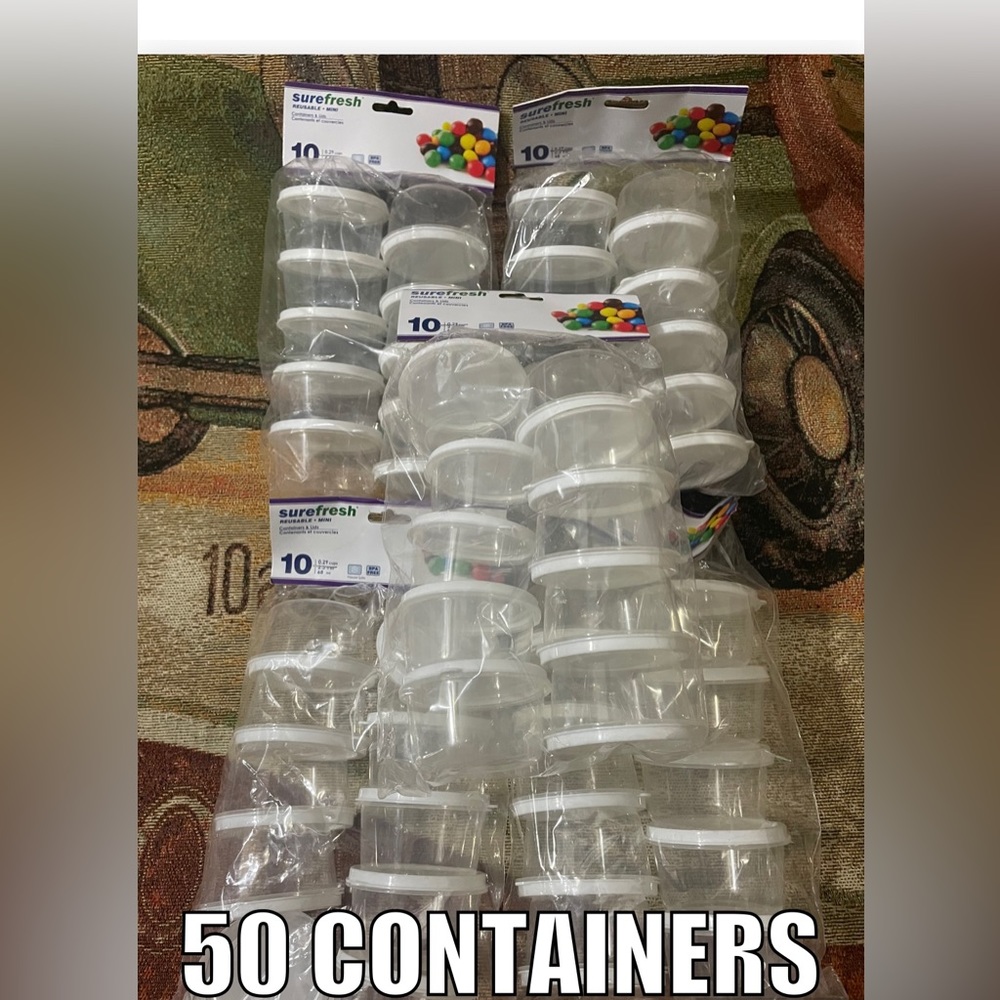 Lot of 5 10ct Packs (50 total) Sure Fresh Round Mini-Containers 2.3 fl oz NEW